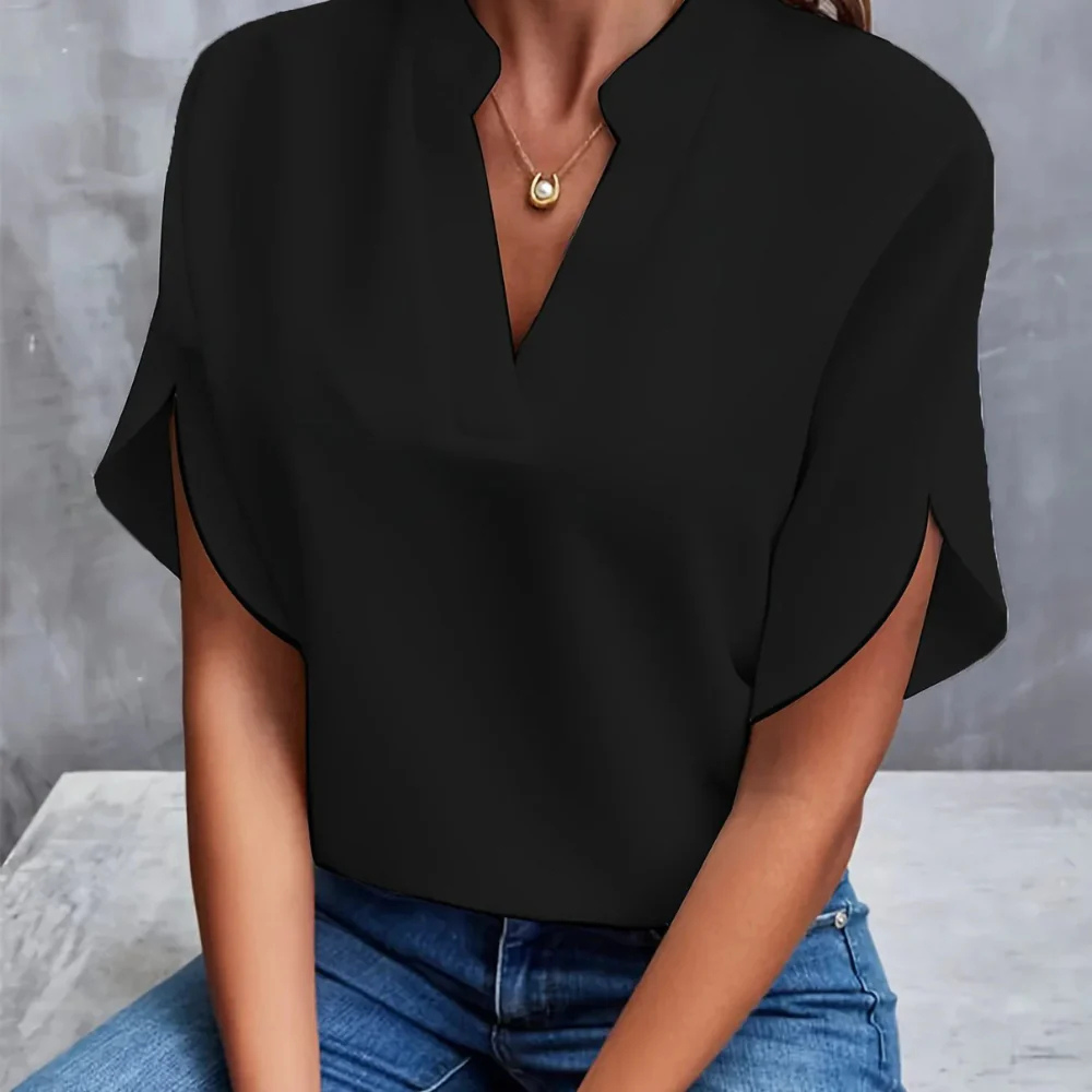Levoire | Blouse Élégante Avec Décolleté En V Et Manches À Ailes Noir