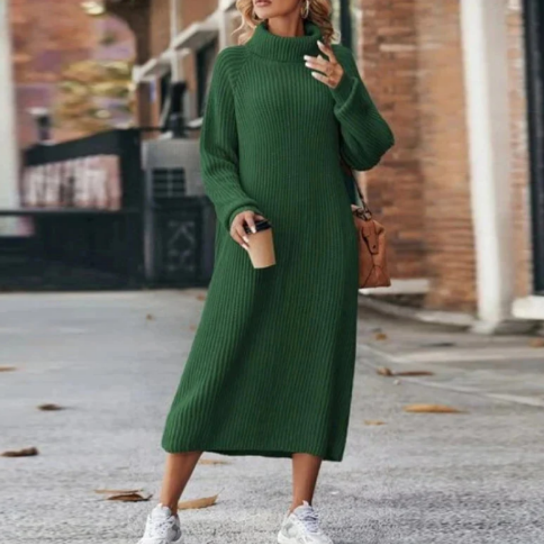 Levoire | Robe midi en tricot avec col roulé pour femmes Vert