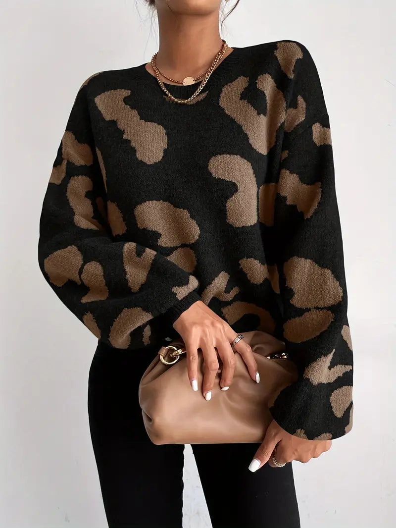 Levoire | Chemise à manches longues à motif léopard avec col rond