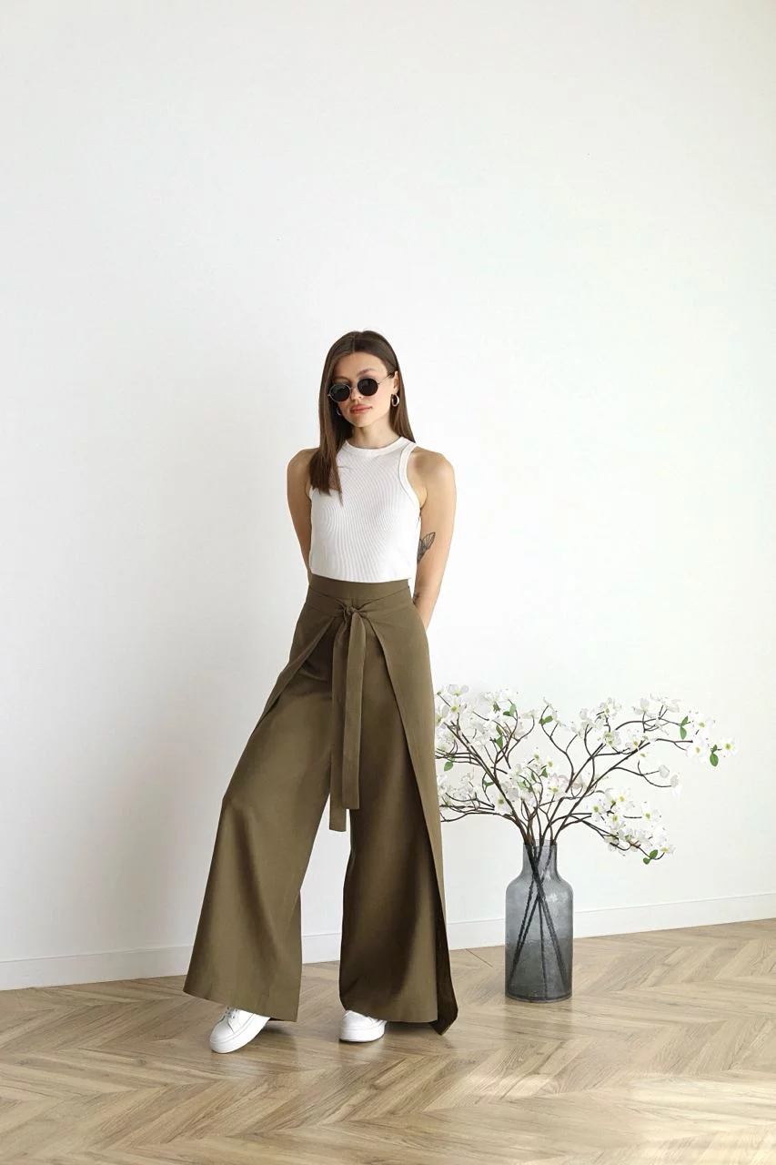 Levoire | Pantalons En Lin Évasés Kaki