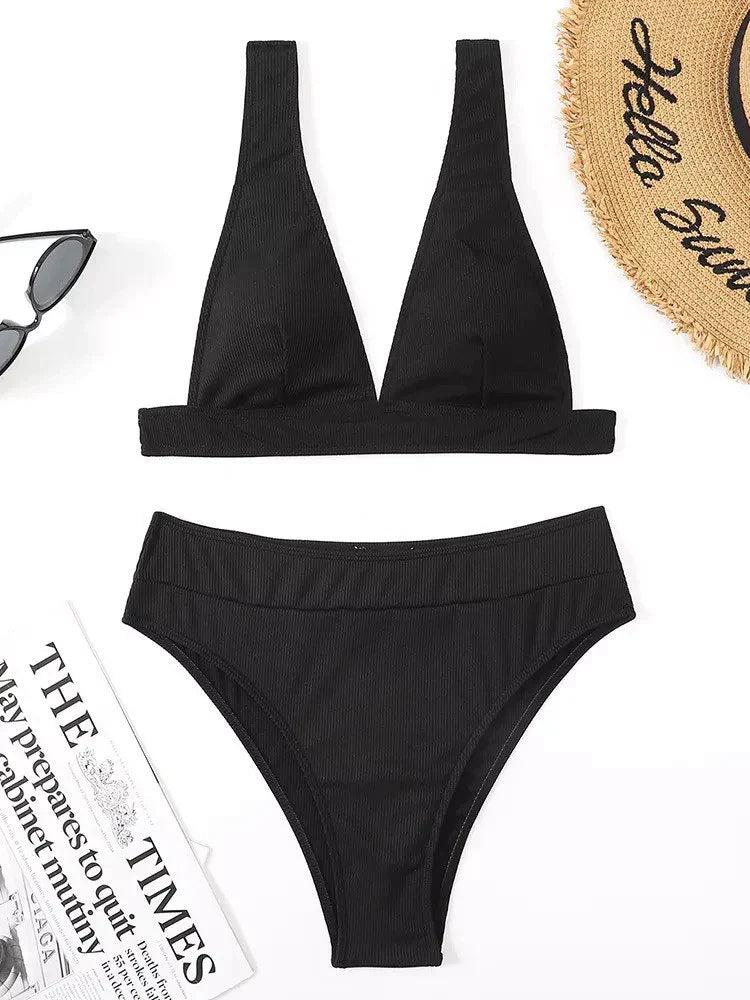 Levoire | Ensemble De Bikini Côtelé Taille Haute Pour Dames