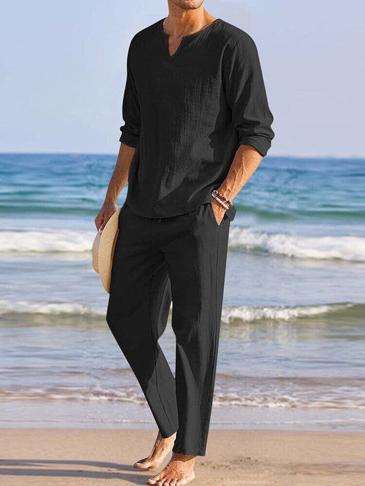 Levoire | Ensemble De Pantalon Et Chemise Confortable Elegant Hommes Noir
