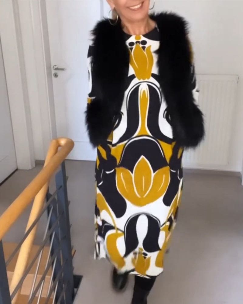 Levoire | Robe Midi Imprimée Chic Jaune