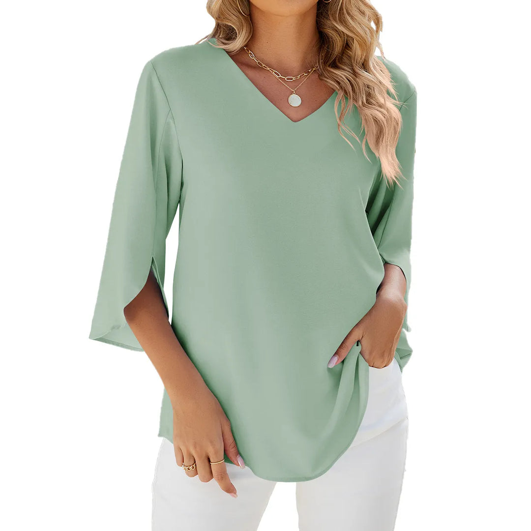 Levoire | Chemise Longue Élégante Col V Vert