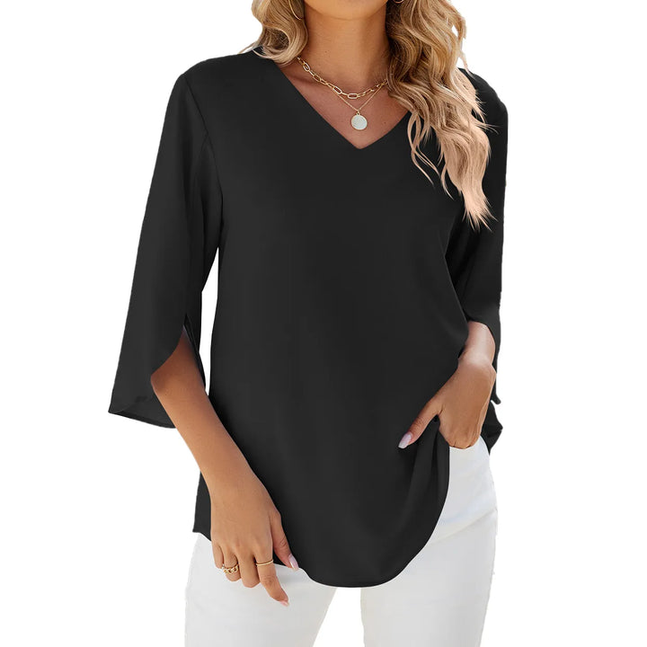 Levoire | Chemise Longue Élégante Col V Noir