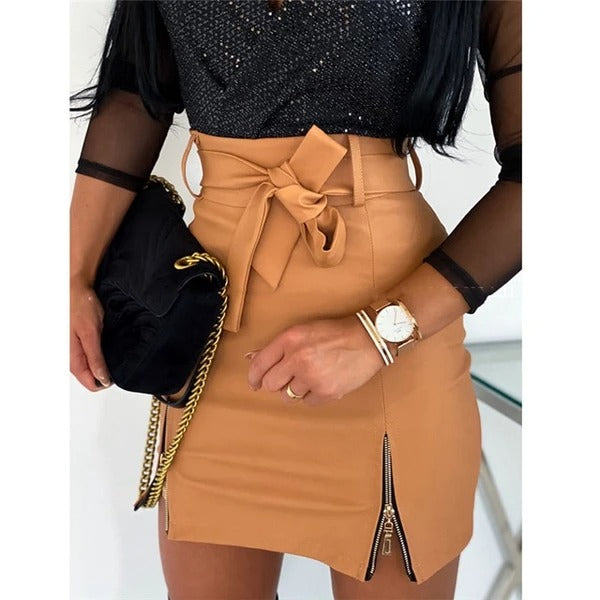 Levoire | Mode élégante Jupe en cuir taille haute Jaune