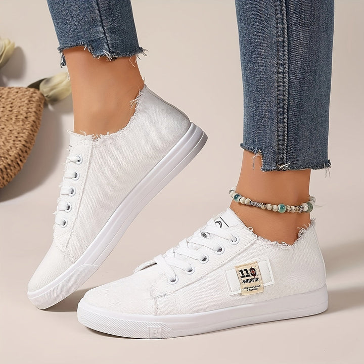Levoire | Loisirs Tissu Chaussures Femme, Basse Chaussures De Skate À Lacets 3 Blanc