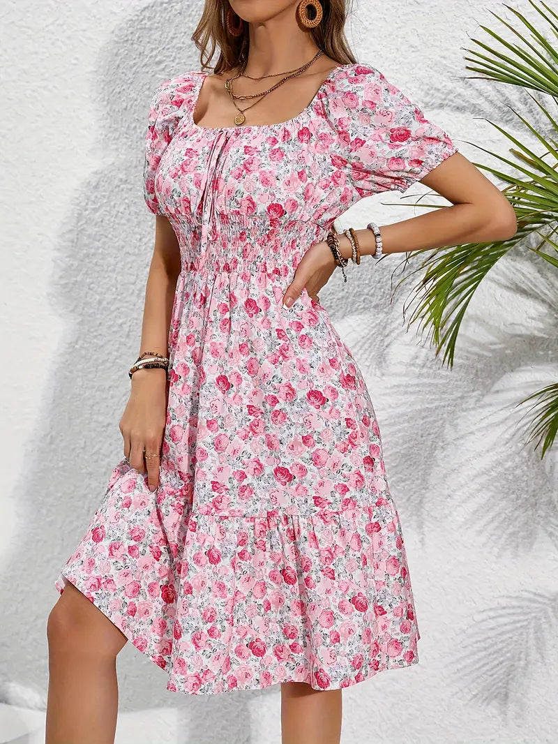 Levoire | Robe Froncée Avec Nœud Devant Et Impression De Fleurs