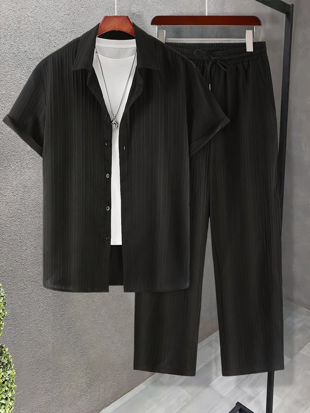 Levoire | Ensemble De Vêtements Décontractés Pour Hommes À Rayures Raum Noir