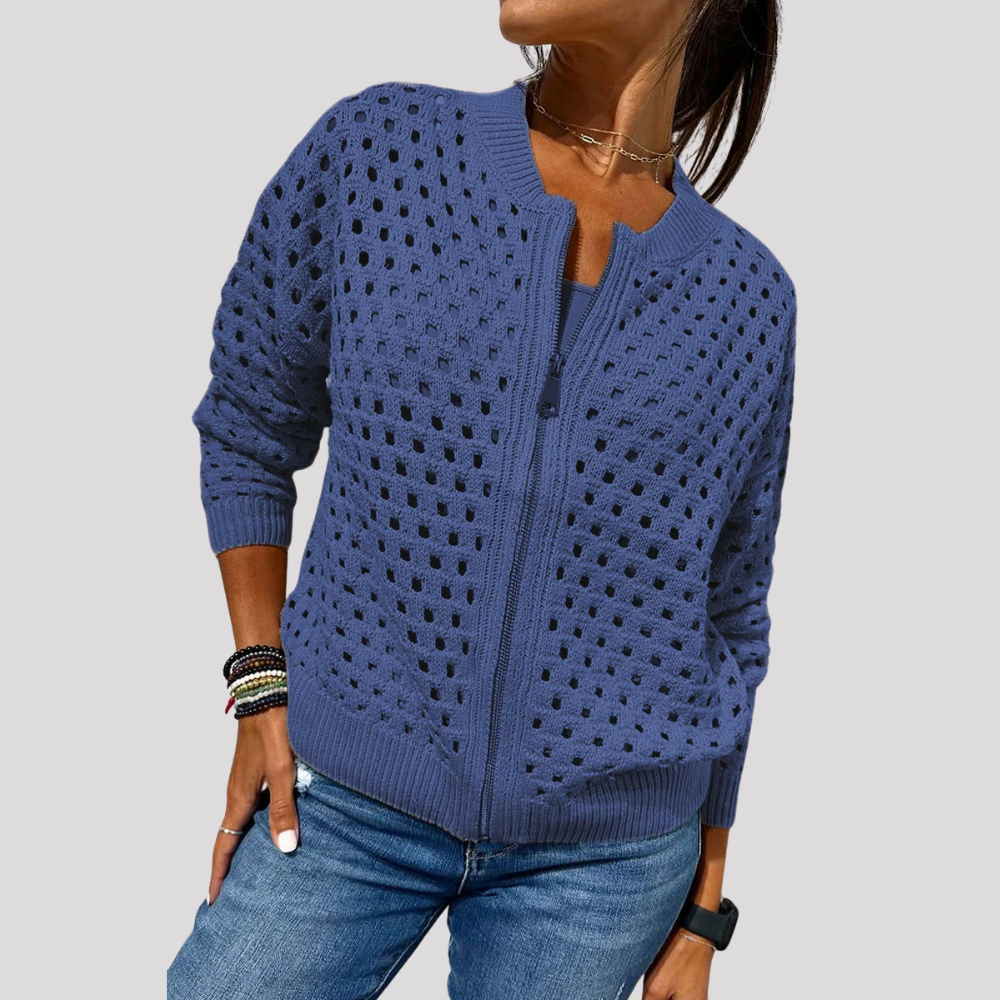 Levoire | Élégant Cardigan Zippé Bleu