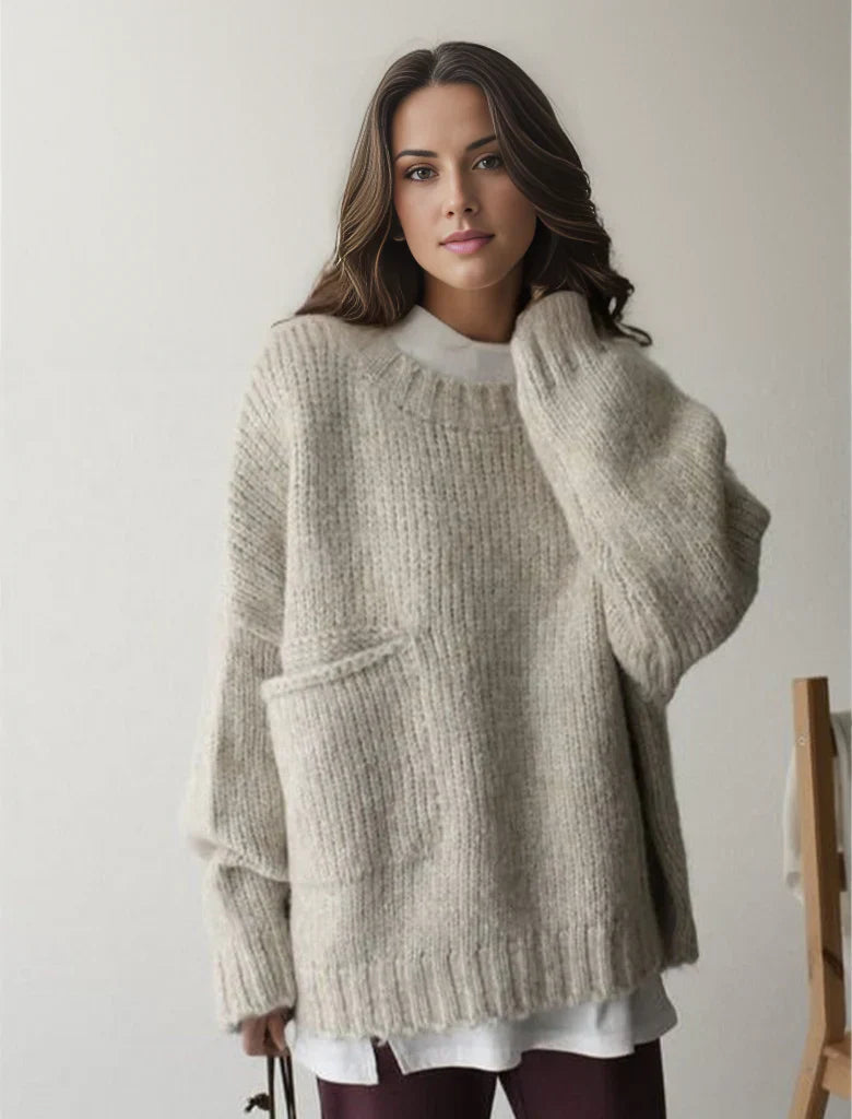 Levoire | Surdimensionné Taille Lumière Couleur Ivoire Pull Avec Poche 2XL