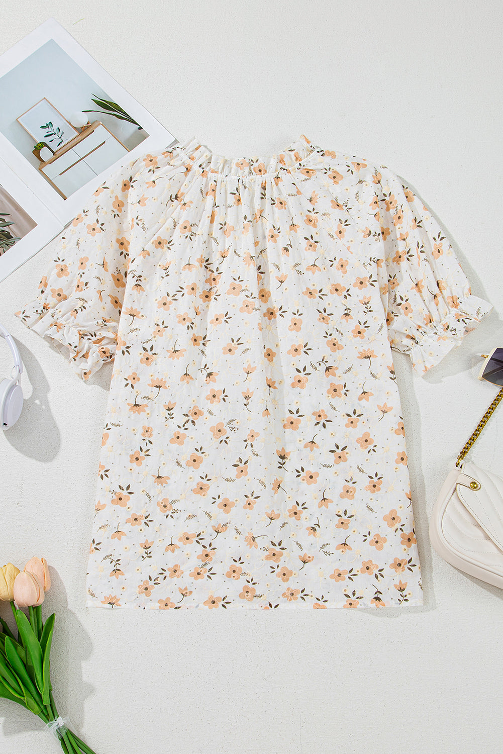 Levoire | Récolte De Vin Inspiré Blouse À Fleurs Avec Manches Bouffantes