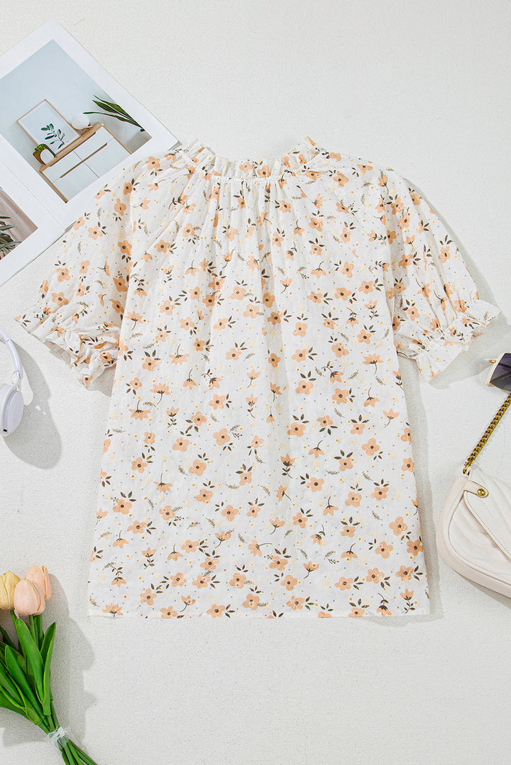 Levoire | Récolte De Vin Inspiré Blouse À Fleurs Avec Manches Bouffantes