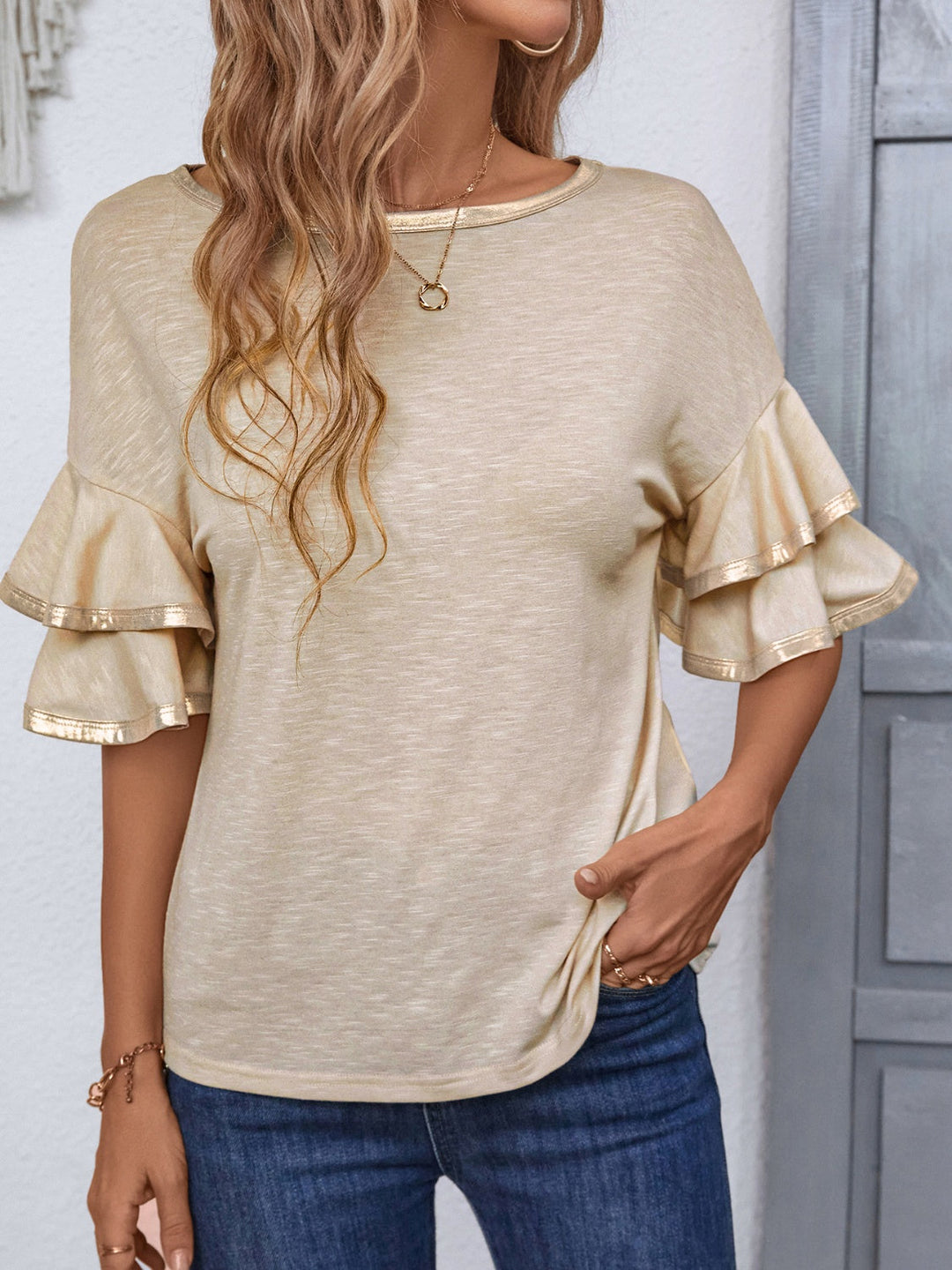Levoire | Col rond t-shirt accueillant Tan