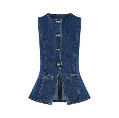 Levoire | Denim Elegance Ensemble Blazer Sans Manches Avec Shorts