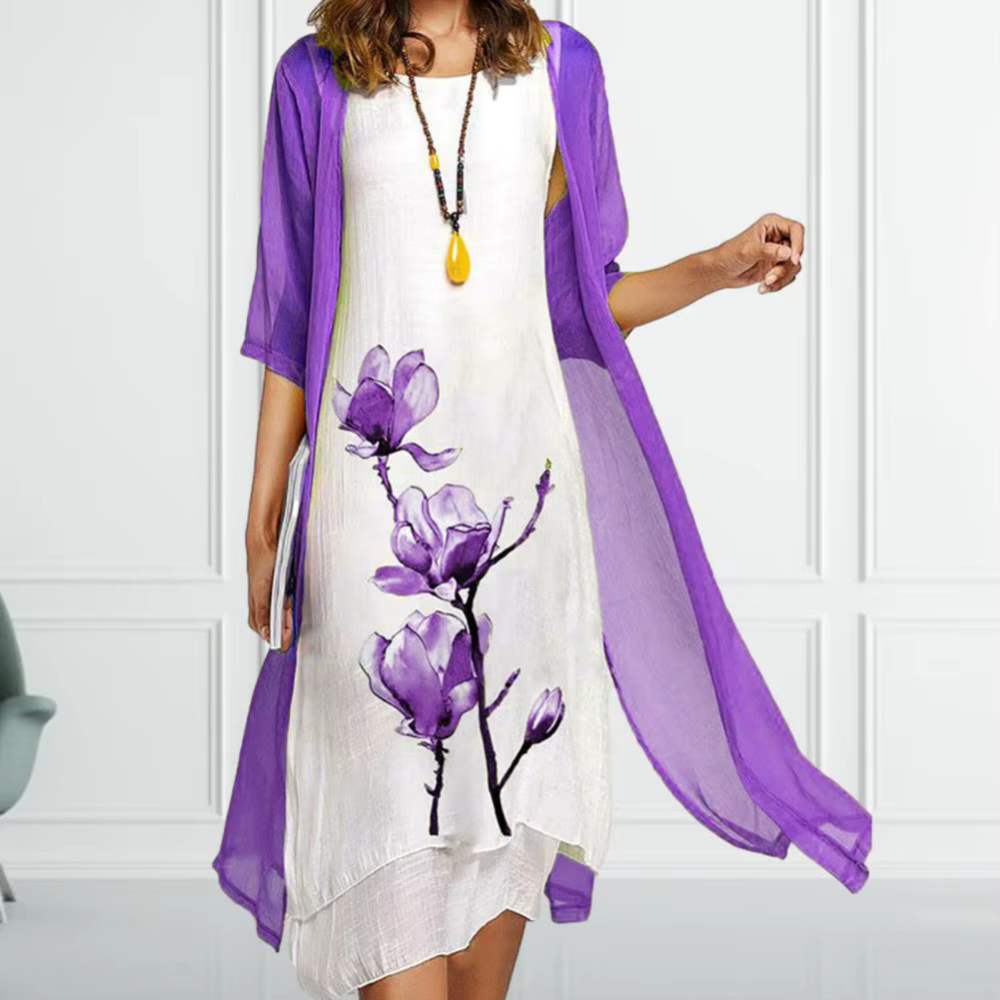 Levoire | Robe Midi Florale Art Décorée Pour Femmes Lilas