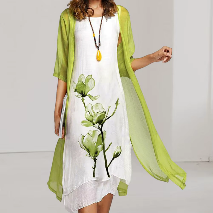 Levoire | Robe Midi Florale Art Décorée Pour Femmes Vert