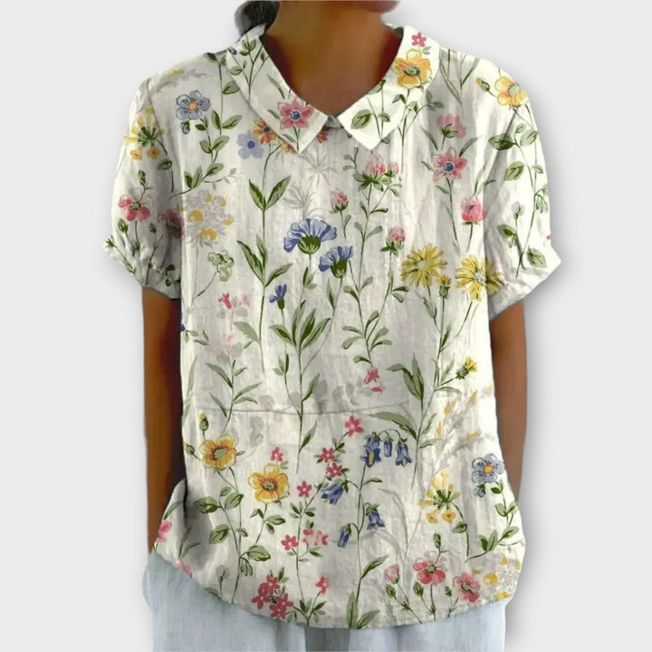Levoire | Blouse En Coton Et Lin Avec Motif Floral Blanc
