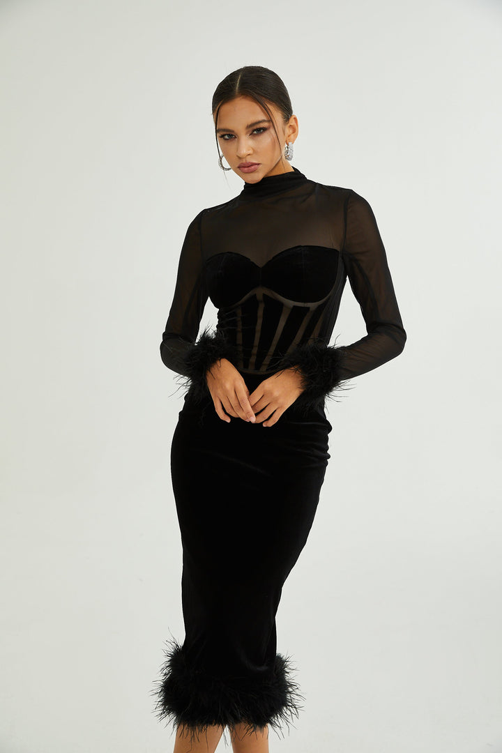 Levoire | Feder Découpe Velours Midi Robe