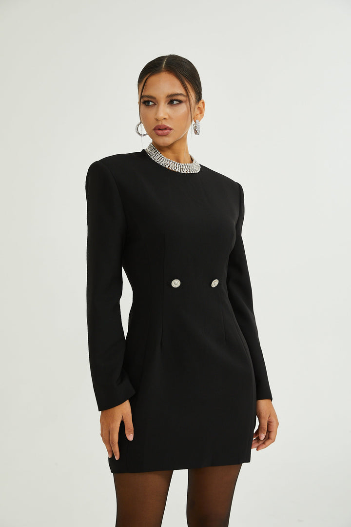 Levoire | Noir Silhouette De Sablier Épaulettes Mini Robe