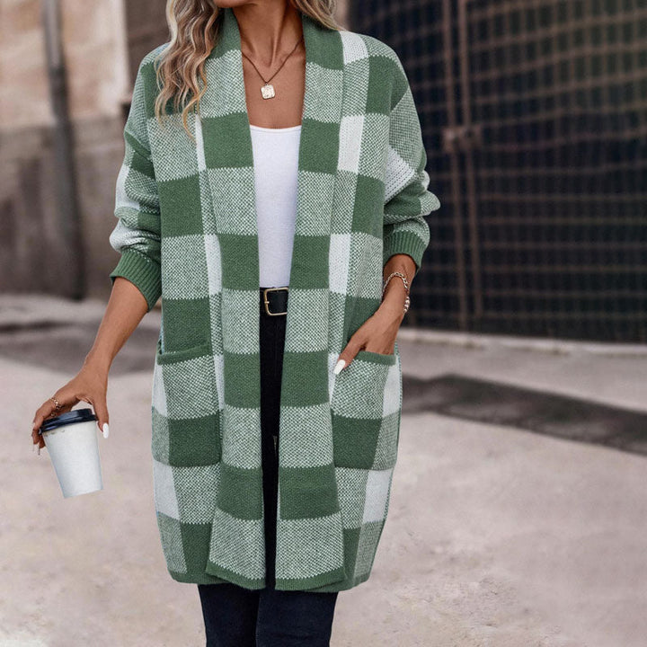Levoire | Gilet Décontracté Femme Long Avec Motif À Carreaux