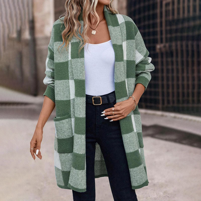 Levoire | Gilet Décontracté Femme Long Avec Motif À Carreaux