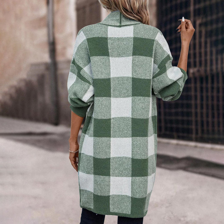 Levoire | Gilet Décontracté Femme Long Avec Motif À Carreaux