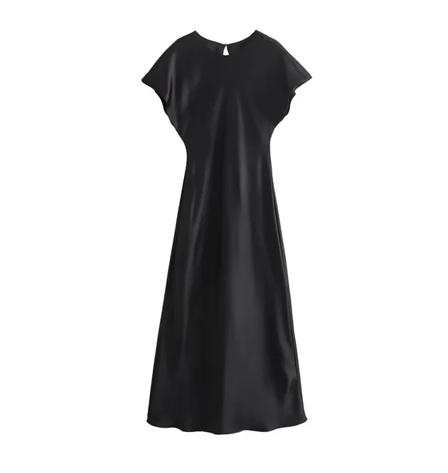 Levoire | Robe Midijupe En Satin Élégante Noir