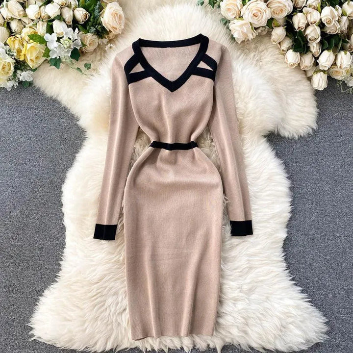 Levoire | Robe tricotée avec un bas de robe basique Khaki Une taille