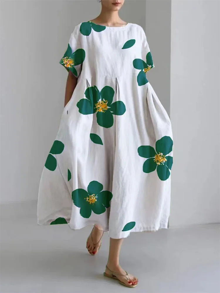 Levoire | Casual Floral Robe femme col rond Vert