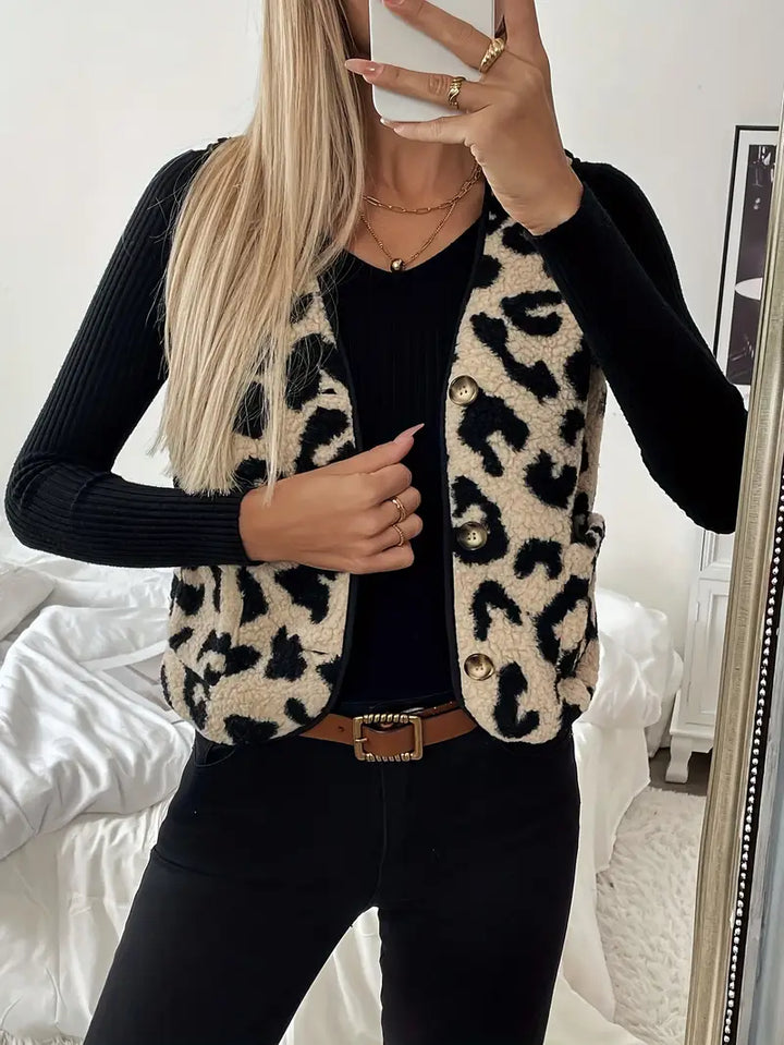 Levoire | Gilet Élégant Avec Motif Léopard Et Décolleté En V Pour Femmes