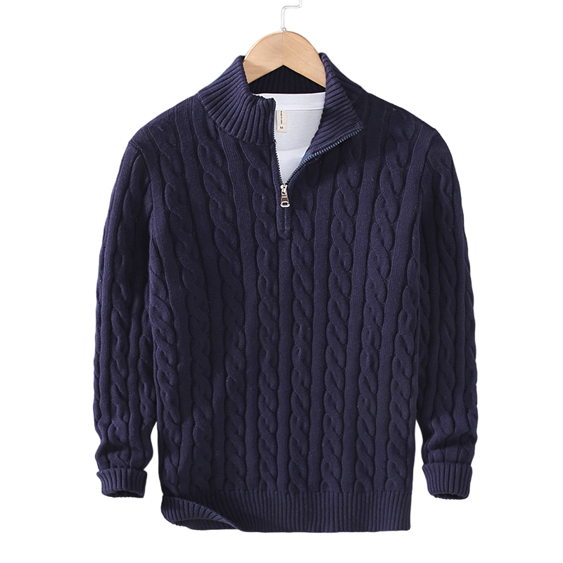 Levoire | Pull En Tricot De Luxe Avec Fermeture Éclair Moderne Bleu marine