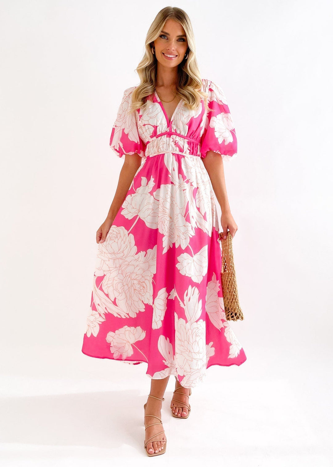Levoire | Robe Longue Avec Décolleté En V Et Manches Bouffantes rosa