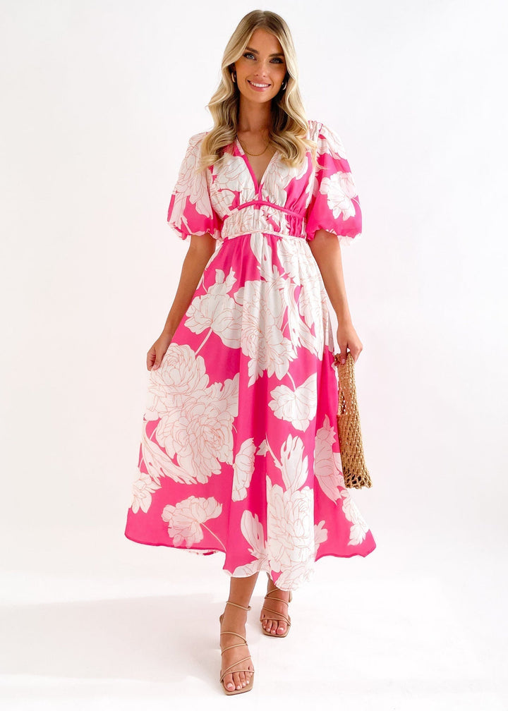 Levoire | Robe Longue Avec Décolleté En V Et Manches Bouffantes rosa