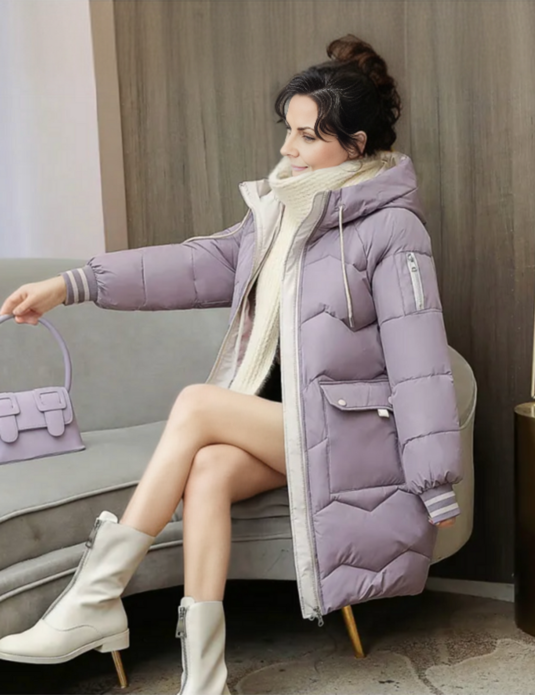 Levoire | Veste À Capuche Longue À Manches Longues Avec Poches Profondes Lilas