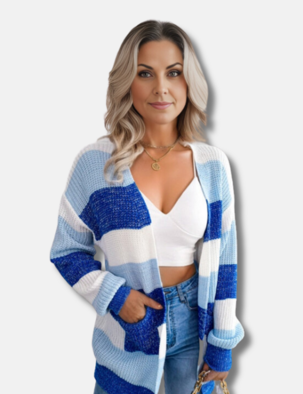 Levoire | Gilet Long Rayé Confortable Pour Femmes Bleu
