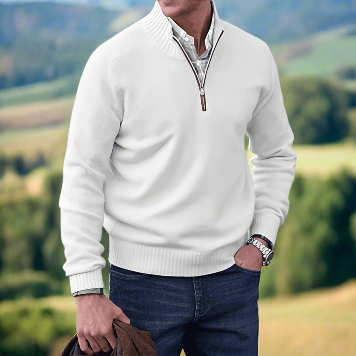 Levoire | Pull Doux En Optique Cachemire Avec Fermeture Éclair Blanc