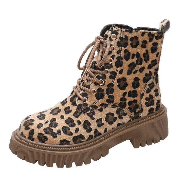 Levoire | Bottes à semelle épaisse et lacets avec motif léopard