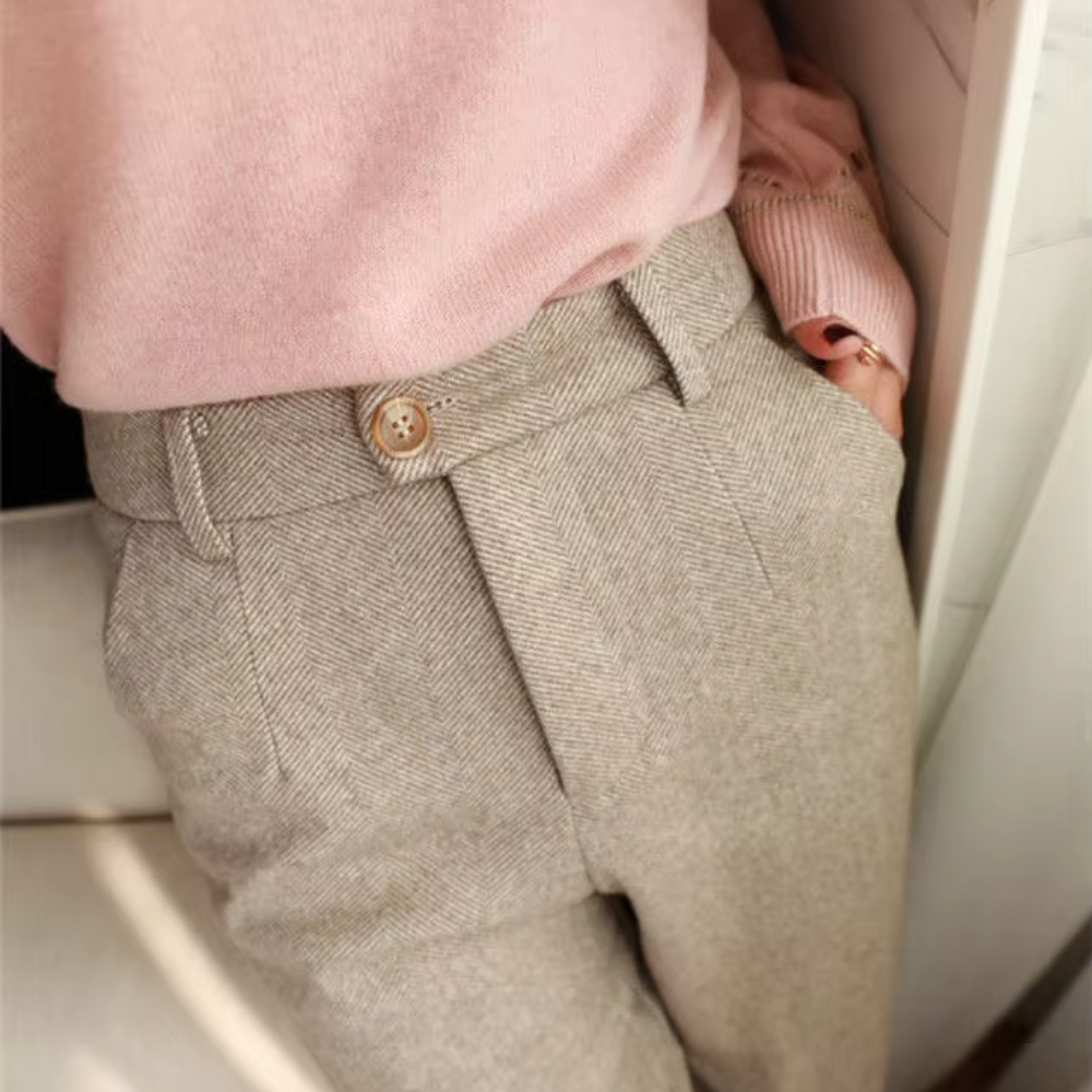 Levoire | Pantalon En Tissu De Haute Qualité Avec Motif En Chevrons Beige