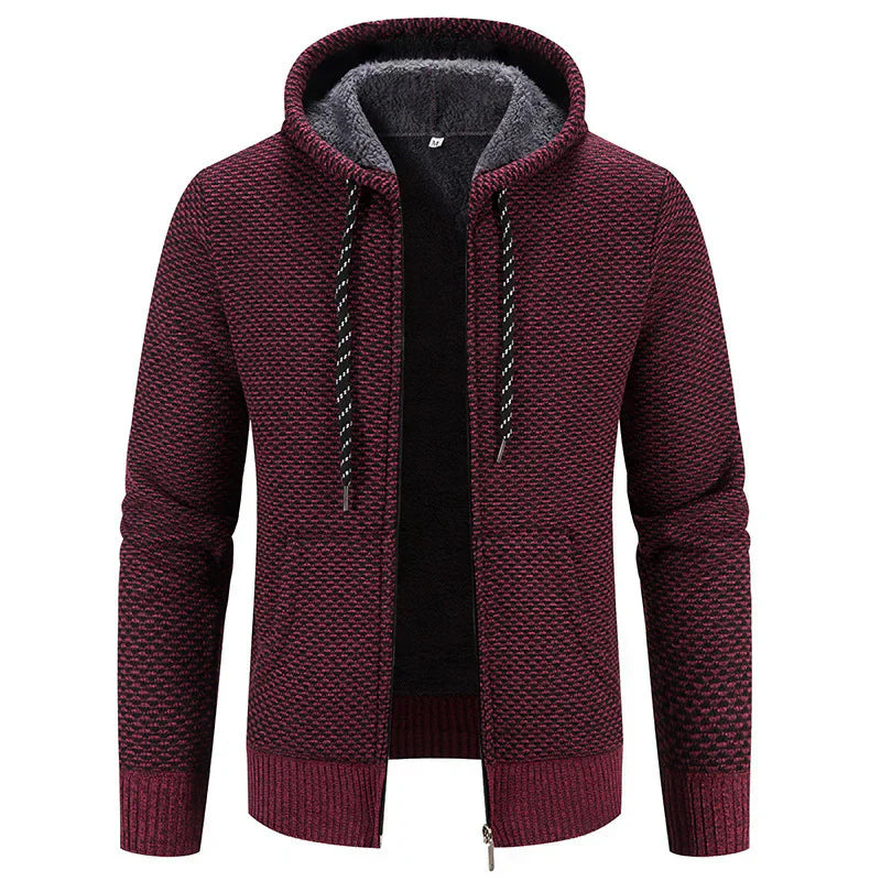Levoire | Pull En Tricot Pour Hommes Avec Capuche Et Revêtement En Fleece Bordeaux