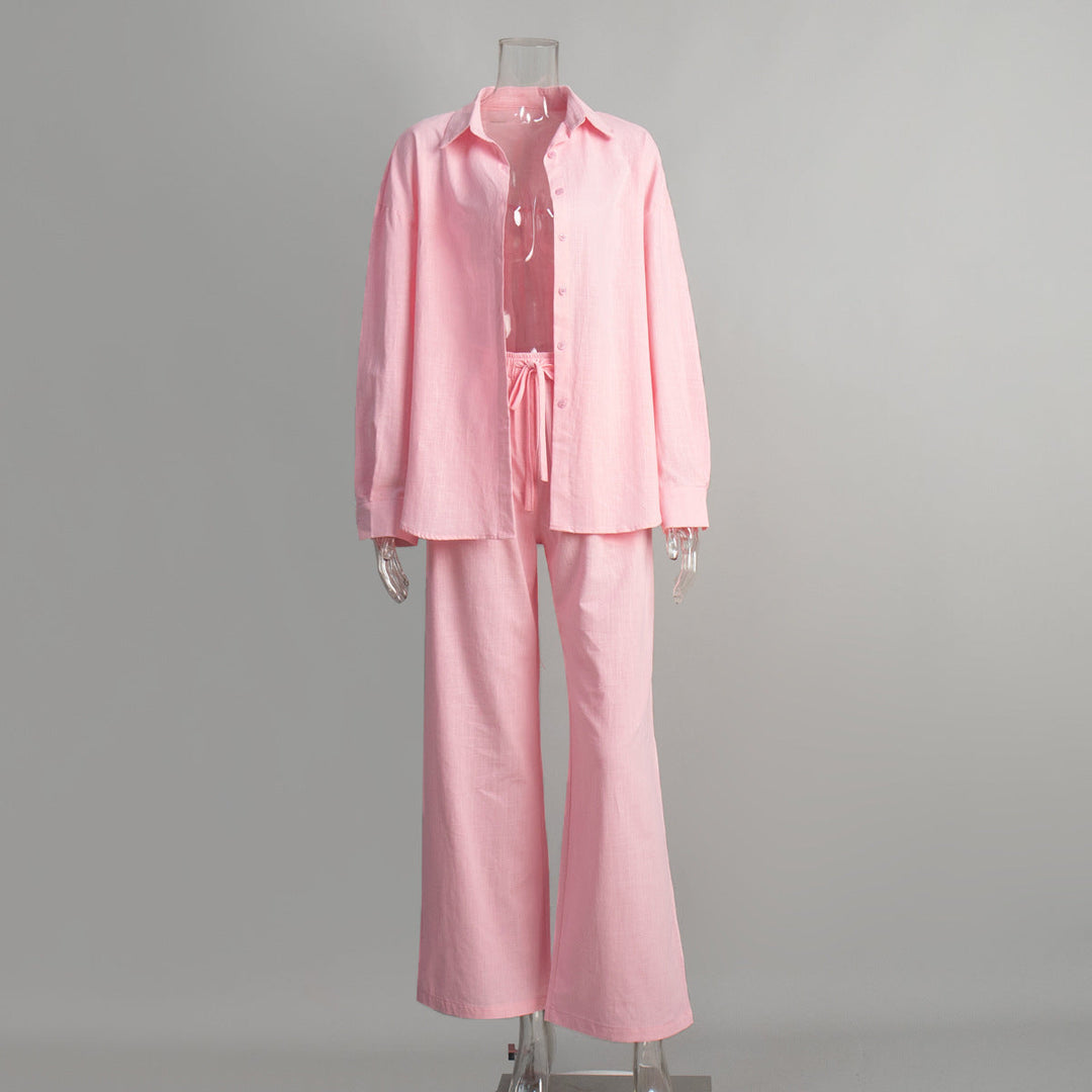 Levoire | Ensemble surdimensionné en coton composé d'une chemise et d'un pantalon Rosa