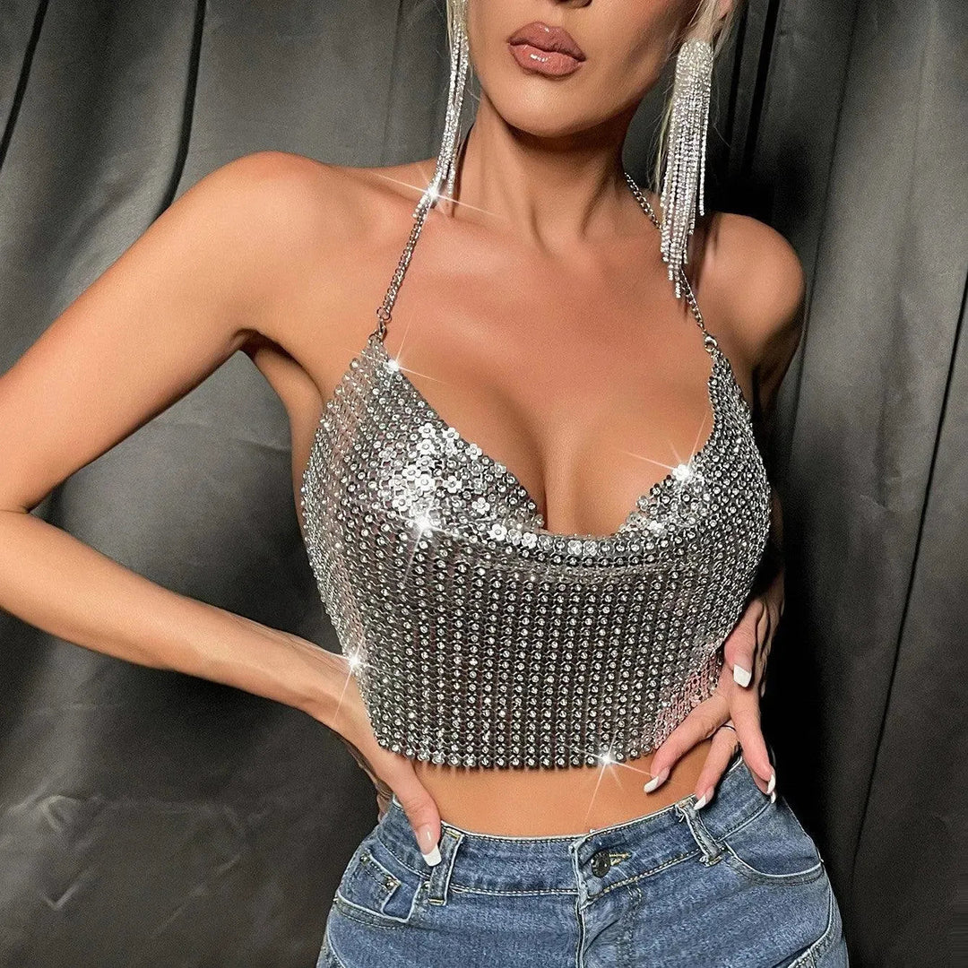Levoire | Top sexy pour filles avec paillettes métalliques