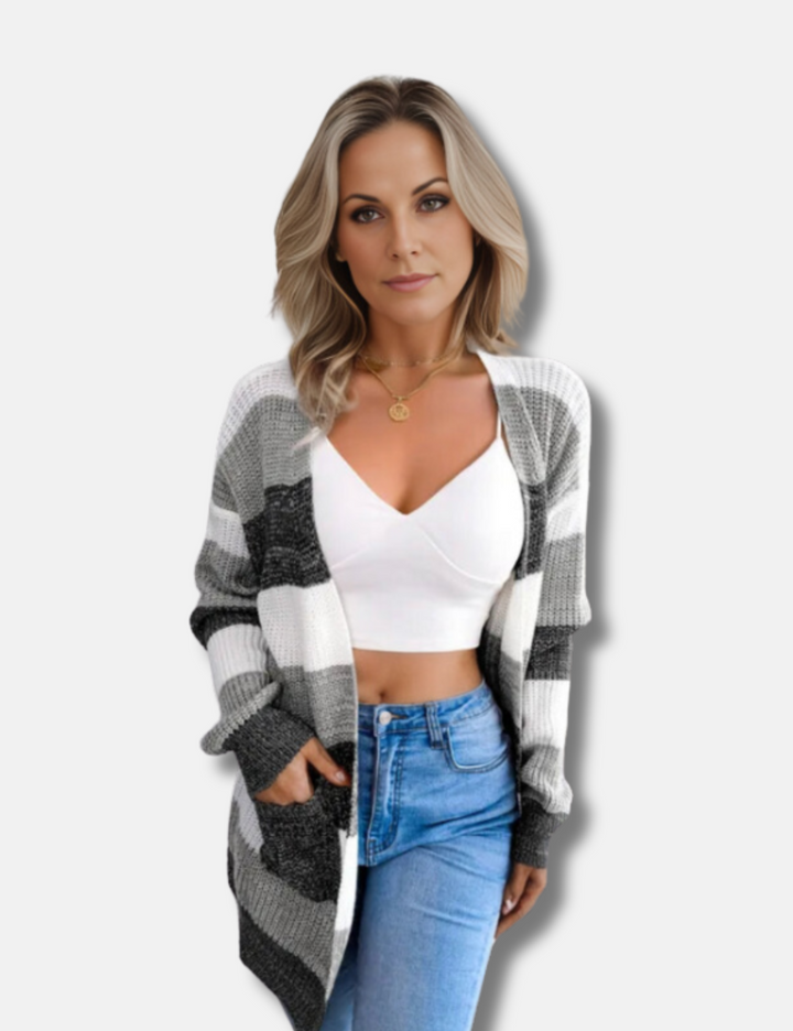 Levoire | Gilet Long Rayé Confortable Pour Femmes Noir