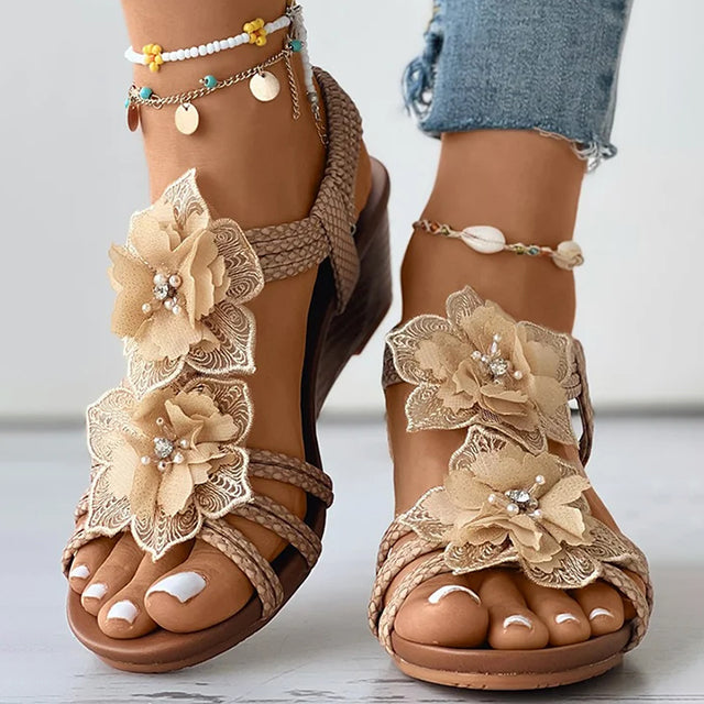 Levoire | Beaux Sandales À Talons Hauts Avec Détails En Fleurs Pour Femmes Abricot