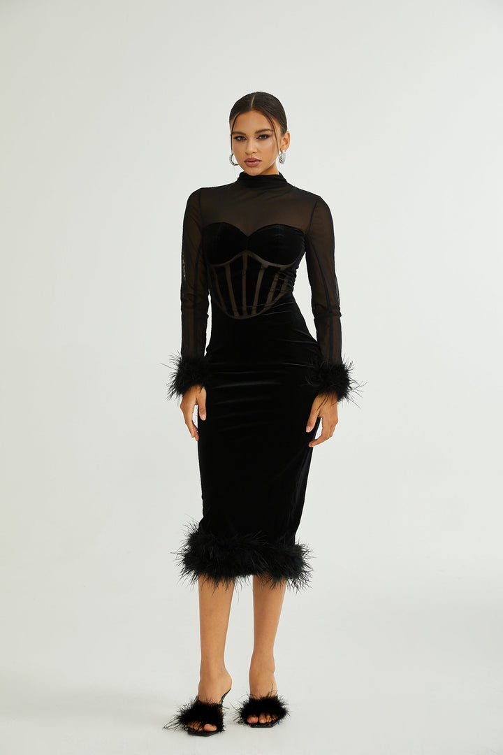 Levoire | Feder Découpe Velours Midi Robe