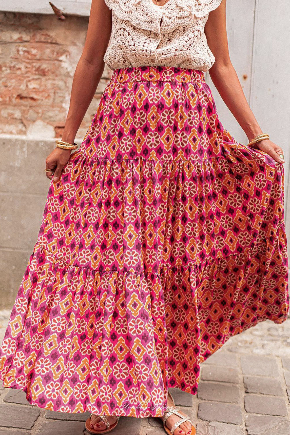 Levoire | Jupe Maxi Plissée Imprimée Rose