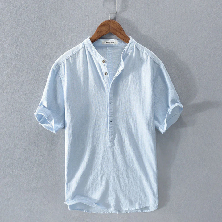 Levoire | Chemise D'Été Légère Avec Col Montant Bleu