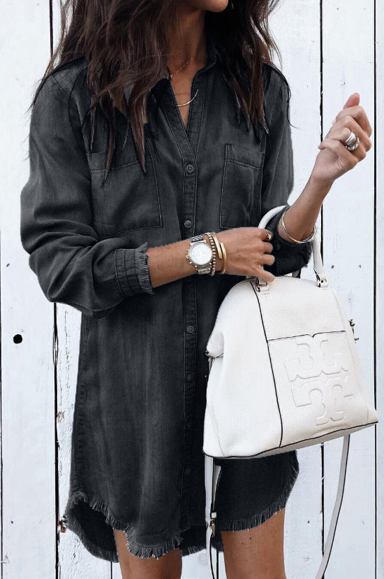 Levoire | Robe Chemise En Denim Pour Femmes Noir