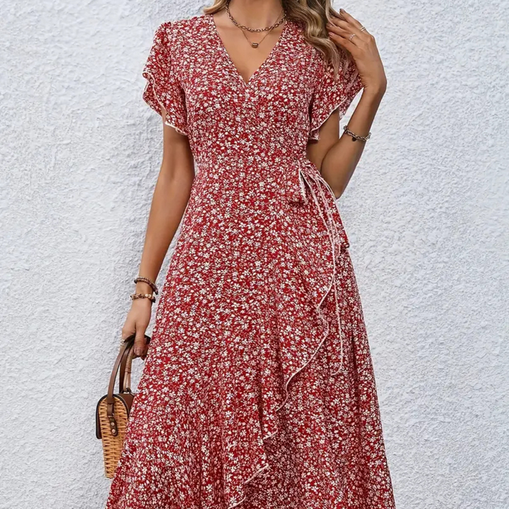 Levoire | Robe Enveloppante Féminine Avec Motif Floral Rot