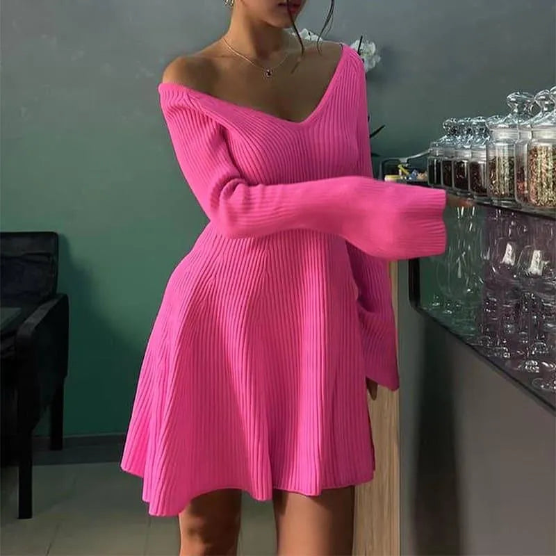 Levoire | Robe en tricot à manches longues avec décolleté en V Rosa